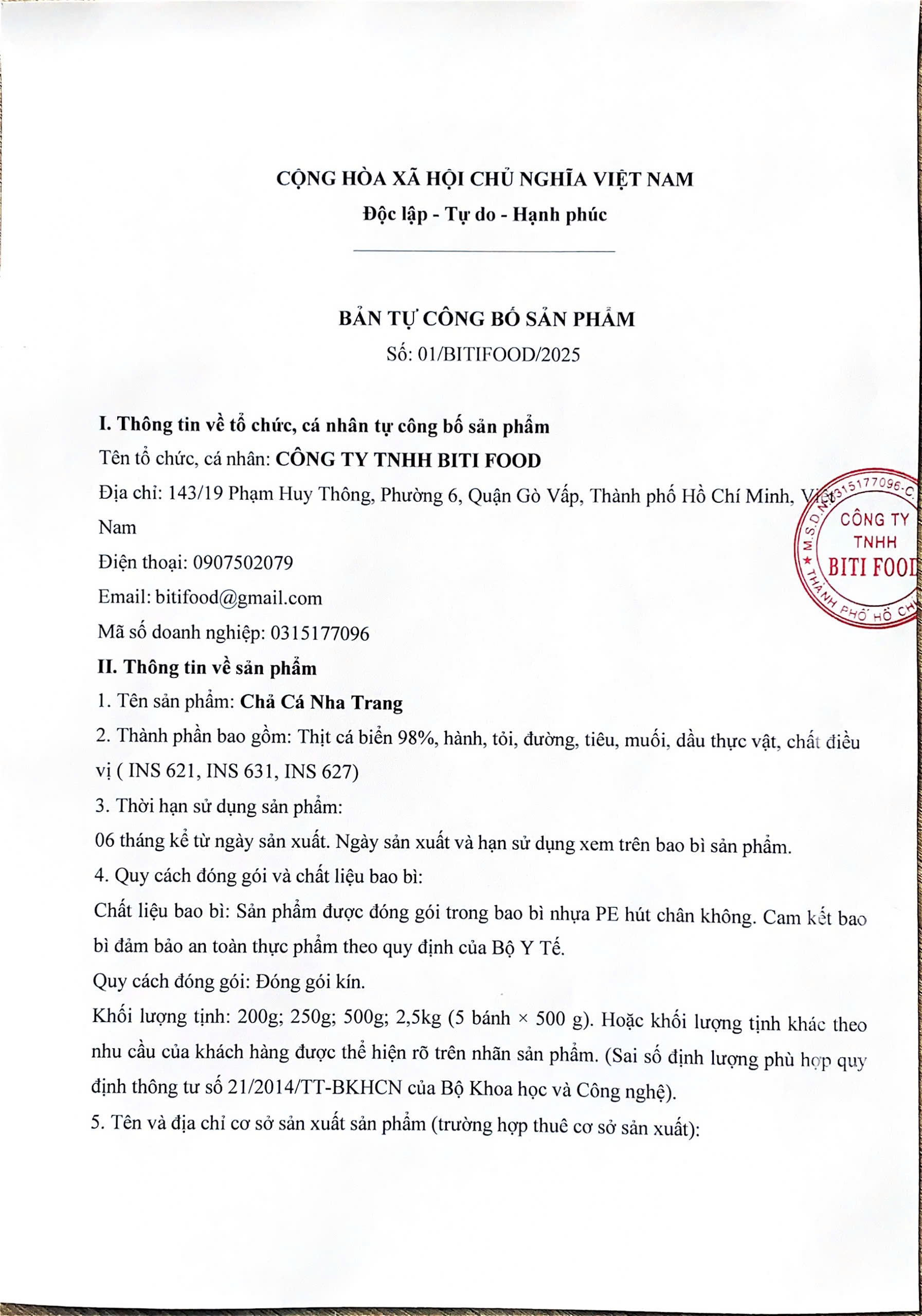  - Công Ty TNHH BITI FOOD